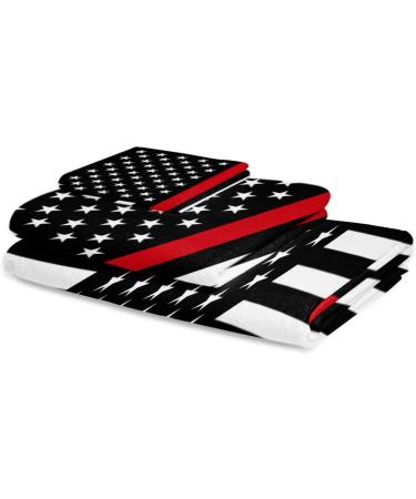 PakiInno Red Line American Flag Respect Firefighter Towels Set - Soft & Absorbent Bath Towels for Fitness, Sports & Travel - 3 Piece Set - Independence-035pak1714 - Buy Online on SooperMarket.com
