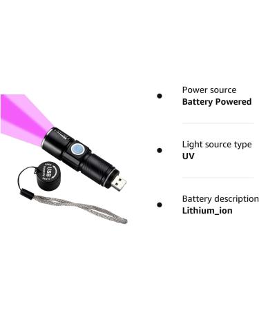 ADQOO UV Torch Rechargeable Blacklight Flashlight LED Mini Ultraviolet Torches USB Black Light Zoomable 395nm Detector for Dog Cat Pet Urine Stain Bed Bugs and More - Buy Online on SooperMarket.com