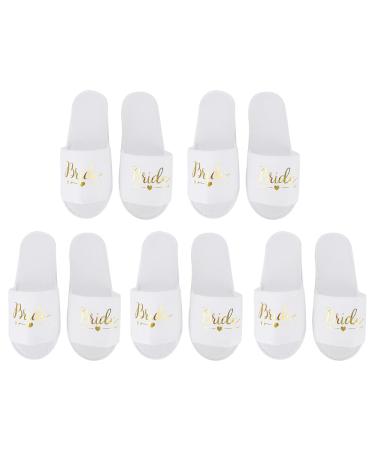Tissting 5 Pair Bride Bridesmaid Slippers Cotton Letters Print Disposable Slippers Soft Non Slip for Hotel Wedding Party Photography Props(bride) bride White