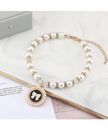 RayMinsino Pet Jewelry Cat Rhinestone Pearl Necklace Crystal Bow Tie Tag Pendant Pet Accessories L Black - Buy Online on SooperMarket.com