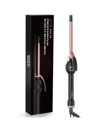 YEEGOR Thin Curling Iron for Short Hair, 1/2 Inch Small Short Hair Curling Iron Ceramic Tourmaline Barrel Curling Wand with LCD Display Include Heat Resistant Glove