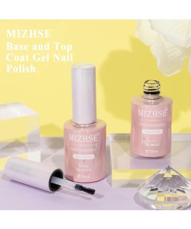 MIZHSE 2x18ML Base and Top Coat Gel Nail Polish Set | Long-Lasting Shiny Finish | No Wipe Soak Off UV LED Clear Nail Polish - Buy Online on SooperMarket.com