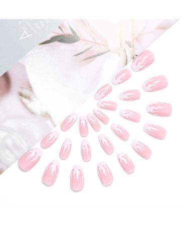 VATOCU Short Pink French Flame Coffin Press-On Nails - 24 Shiny Ballerina Nail Tips for Women & Girls - Buy Online on SooperMarket.com