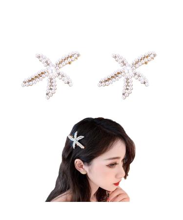 Pearl Starfish Hair Clip for Women Mermaid Hair Clips Starfish Hair Accessory Pearls Hair Clips for Wedding Party Pearl Hair Barrettes for Women Girls Star Hair Clip 2Pcs