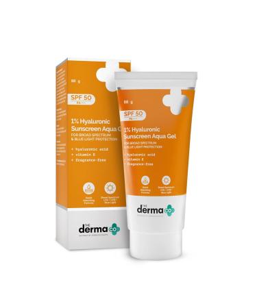 1% Hyaluronic Sunscreen SPF 50 Aqua Gel PA++++ Lightweight No white-cast for Broad Spectrum & Blue Light Protection for Oily Dry Acne-prone Skin - 80g