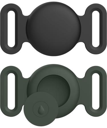 Vancle 2-Pack Airtag Dog Collar Case | Waterproof Silicone Protective Cover for Pets | Black & Dark Green Loop Holder - Buy Online on SooperMarket.com
