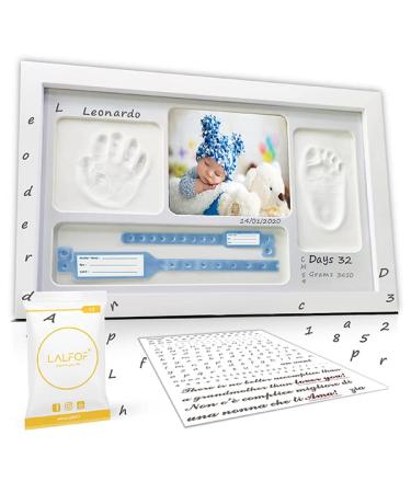 LALFOF Footprint Baby with a customizable frame with name.Baby footprint set with handprint baby dermatologically tested.Gypsumprint baby hand and foot wears objects.Baby print set memories