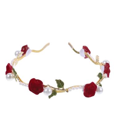 Mikinona Pearl Headband Hair Accessories for Women Hairband for Women Hair Headband Women Headbands for Hair Flower Headband Girls Hair Ties Women Headpiece Bride Red Rose Hand Made Alloy