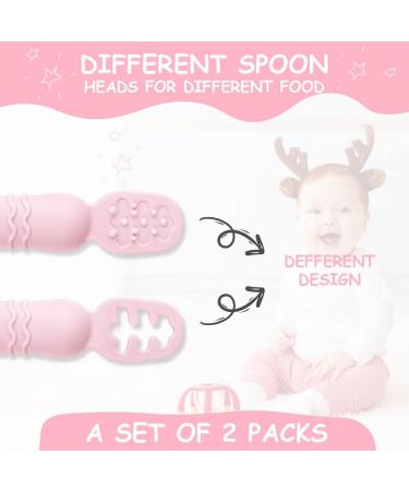 Vicloon Baby Fork and Spoon Set - 2Pcs Silicone Weaning Spoon for Self Feeding - Easy Grip Toddler Cutlery Kit - Soft Infant Utensils (Pink) - Buy Online on SooperMarket.com
