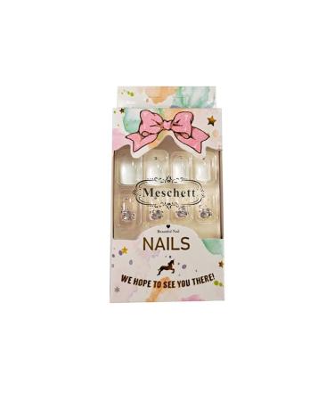 Shiny White Press-On Nails 24PCs - Bling Silver Glitter False Nails with Rhinestones | French Design Nail Art for Women & Girls | Perfect for Parties & Salons - Buy Online on SooperMarket.com
