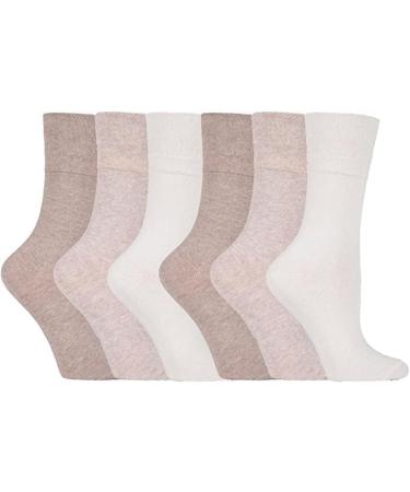 ITRAT Diabetic sock for Woman- Non Elastic Wide Honey Comb Top Soft Cuff Ankle Wide Grip Odema Friendly Non Binding Circulatory For Swollen Feet legs Size 4-7 4-7 Off White And Browns (6 Pairs)