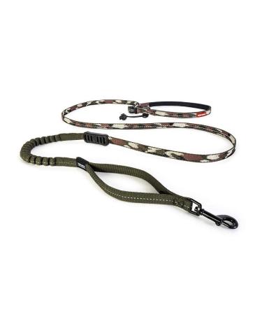 Ezydog jogging dog leash for small and medium -sized dogs - jogging leash road runner lite 210cm - leash for jogging with dog reflective elastic with bungee jerk dampers (12mm camo) 1.2 x 210cm green camo