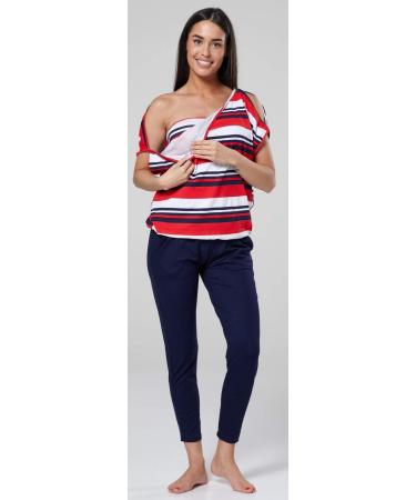 HAPPY MAMA Maternity Breastfeeding Lounge Set | Red Stripes/Navy | Size 10 - Buy Online on SooperMarket.com