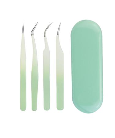 Saluaqui 4-Part Eyelash Sink Set - Stainless Steel Tweezers & Multifunctional Applicator Tools for False Eyelash Extensions | Perfect for Salon & Home Use (Green) - Buy Online on SooperMarket.com
