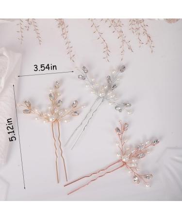 Chargances Crystal Bridal Pearl Hair Pins Set Wedding Rhinestone Hair Pins Elegant Pearl Beaded Wedding Hair Accessories for Women and Girls (Rose Gold) - Buy Online on SooperMarket.com