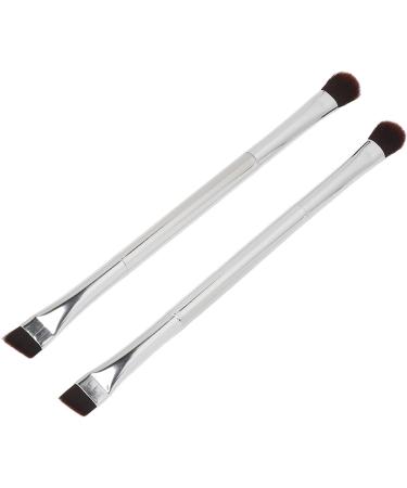 Slanted Eyebrow Brush Professional Double Ended Ergonomic Silver Portable 2pcs Eyeshadow Brush Makeup for Party - Buy Online on SooperMarket.com