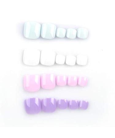 SIUSIO 96Pcs Fake Toe Nails Press on Colorful Square Acrylic Full Cover UV Top Coat for Toenail Salons and DIY Covered Gel Short False Nails Foot Art Tips Sets for Women and Girls(Light colored) Pink & Purple