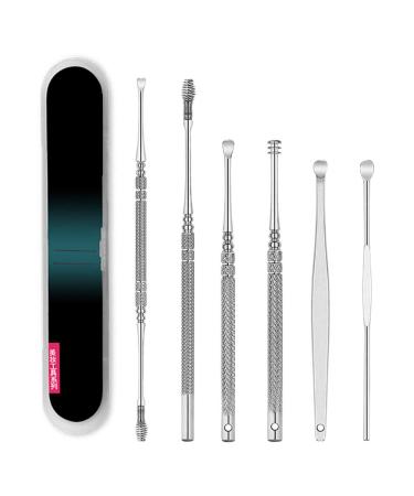 Tool Ear Curette Clean Spoon Wax 6Pcs Remover Cleaner Ear Earpick Beauty Tools Womens Razors Sensitive Skin (Silver One Size) Silver One Size