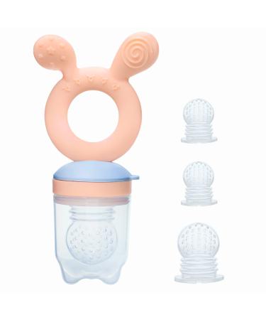 Baby Fruit Food Feeder Pacifier  2-in-1 Fresh Food Feeder & Teething Toys for Baby 3 Months +  4 Pcs (2/M + 2/L) Silicone Pouches Included  BPA Free (Muted)