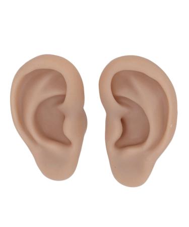 Artificial Ear Model Flexible Reusable Simulation Silicone Ear Model Convenient for Ear Piercing Exercise for Earrings Display(Deep Skin Color)