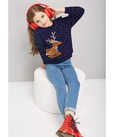 Little Hand Baby Girls Christmas Sweatshirt | Cute Xmas Jumper for Toddlers | Reindeer/Navy Blue | Age 1-8 Years - Buy Online on SooperMarket.com