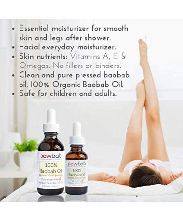 100% Organic Baobab Oil - Cold Pressed Hair & Nail Essential - Raw Skincare Moisturizer Pure Vitamin E for Scars - 1 oz - Buy Online on SooperMarket.com