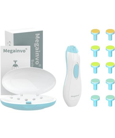Baby Nail File Megainvo Electric Trimmer Set with LED Light - Safe for Newborns & Toddlers | Quiet Design, 10 Grinding Heads, Blue - Buy Online on SooperMarket.com