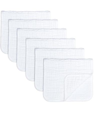 Comfy Cubs Muslin spit towels 6 set large 100% cotton hand washcloth 6 layers extra absorbent and soft (white 6-pack) white pack of 6