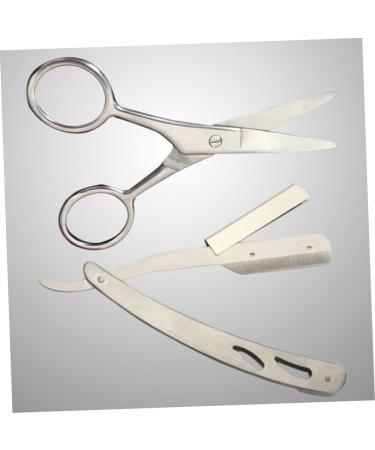 WOONEKY 2pcs Barber Shaving Tools Set - Stainless Steel Straight Razor & Mustache Scissors | Old Fashioned Yangjiang Manual Shaver - Buy Online on SooperMarket.com