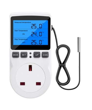 Diymore Temperature Controller Thermostat Plug 220V Digital Thermostat with Backlight LCD Screen Heating Cooling Temperature Switch Thermostatic Socket for Greenhouse Farm Terrarium