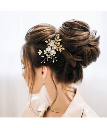 Gold Flower Leaf Hair Combs, Pearl Pins, Rhinestone Barrettes - 36 Pack Set for Wedding & Prom Hairstyles - Buy Online on SooperMarket.com