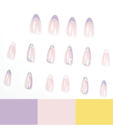 Luvadeyo 24 PCs Press On Nails - Medium Almond Fake Nails with Glue Purple Flower Designs for Women & Girls - Buy Online on SooperMarket.com