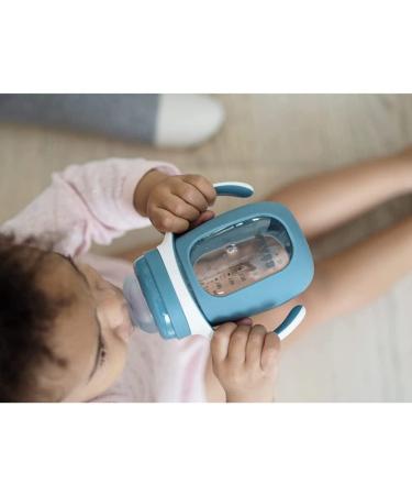 B ABA 2 in 1 Drinking Cup - 210ml Glass with Silicone Cover Waterproof Removable Handles - Windy Blue - Buy Online on SooperMarket.com