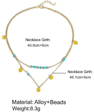 Boho Turquoise Double Pendant Necklace - Handmade Gold Necklace for Girls and Ladies (Style 1) - Buy Online on SooperMarket.com