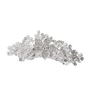 PLAFOPE Rhinestone Hair Clip Headwear for Women Bridal Barrette Clip Flower Hair Clips for Women Headpiece for Bride Pearl Headpiece Wedding Hair Rhinestone Headpiece Hairpin Rhinestones