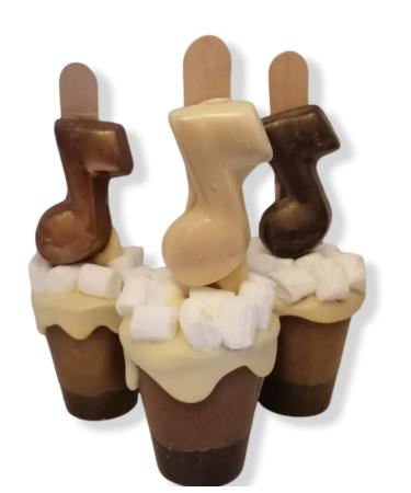 Music HandMade 3 x Belgian Hot Chocolate Stirrers Spoons Sticks with Marshmallow & Note Individually Wrapped