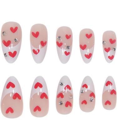 JUSTOTRY 24 Pcs Short False Nails Stiletto with Red Heart White French Press on Nails Pattern Fake Nails Short with Nail Glue Almond Medium Stick on Nails for Women Nails Fake Nail for Nails Art white&heart 2 - Buy Online on SooperMarket.com