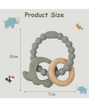 Vicloon Octopus Teething Toy - Silicone and Wood Teether for Babies - Easy to Clean & Hold - Chew Toy for Boys & Girls - Green-Grey - Buy Online on SooperMarket.com