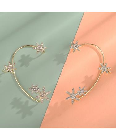 Wiwpar Gold Zircon Star Ear Cuff Earrings | Non-Pierced Rhinestone Wrap Around Climber Earrings for Women & Girls - Buy Online on SooperMarket.com