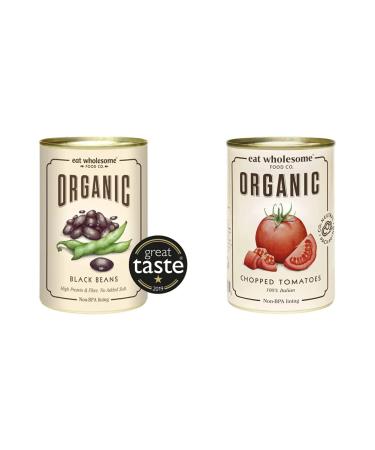 Eat Wholesome Organic Black Beans 400g (Pack of 12) & Eat Wholesome Organic Chopped Tomatoes 400g (Pack of 12)