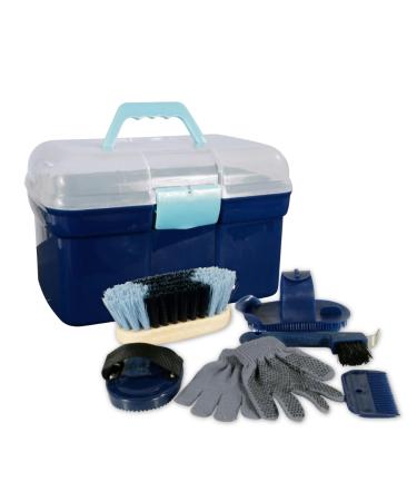 PFIFF 100576 Grooming box with contents children's grooming box 6-piece grooming kit for children horse care blue