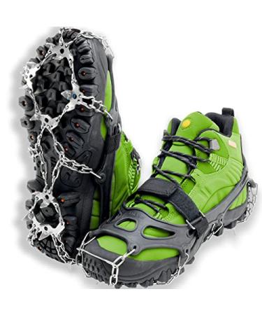 Crampons for Hiking Boots - 19 Non-Slip Spikes for Men and Women - Ice Cleats for Shoes and Boots  Best for Traction on Snow and Ice - Snow Grips Large