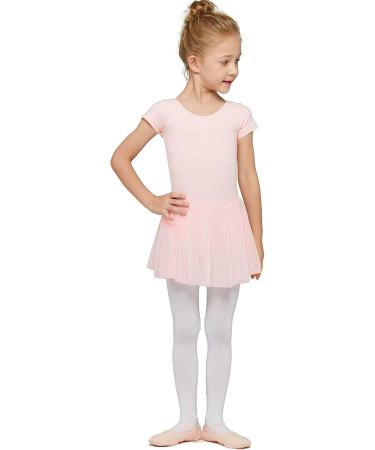 MdnMd Toddler Girls Ballet Leotard with Skirt | Short Sleeve Dance Dress Ballet Pink 4-5T - Buy Online on SooperMarket.com
