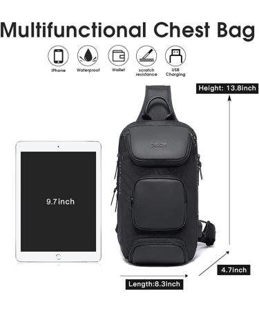 BANGE Waterproof Men's Chest Bag Crossbody Sling Backpack - Black (3 Pockets) - Buy Online on SooperMarket.com