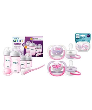 Philips Avent Baby bottle for newborns transparent pink (model SCD301/03) & Avent Ultra Air Schnuller 2 Pack-BPA-free pacifier for babies from 0 to 6 months
