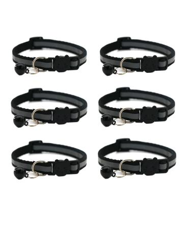 Hepplly 6-Pack Cat Collars Quick Release Reflective Kitten Collar with Bell (Black)