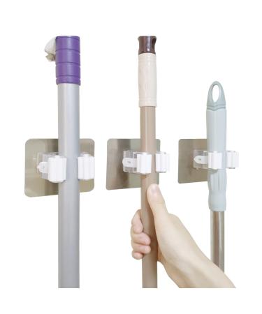 Mop Holder Command Hooks Broom BroomWall Mounted Broom Gripper Holds Self Adhesive no Drill,Broom Organizer Reusable for Kitchen,Bathroom, Garden 6 Pack(White) Broom Gripper White