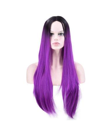 SHIYID Synthetic Hair Long Straight Wig Purple Black Root High Temperature Fiber Women Wigs