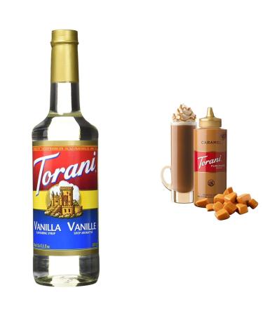 Torani Vanilla Coffee Syrups 0.75 L & Caramel Squeeze Sauce 16.5 Fluid Ounce