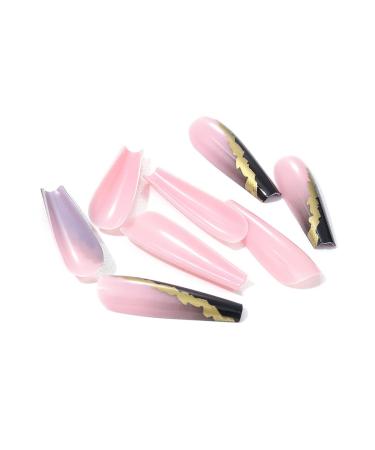 Brishow French Press-On Nails - Long Ballerina Acrylic with Gold Glitter 24-Piece Set for Women & Girls - Buy Online on SooperMarket.com